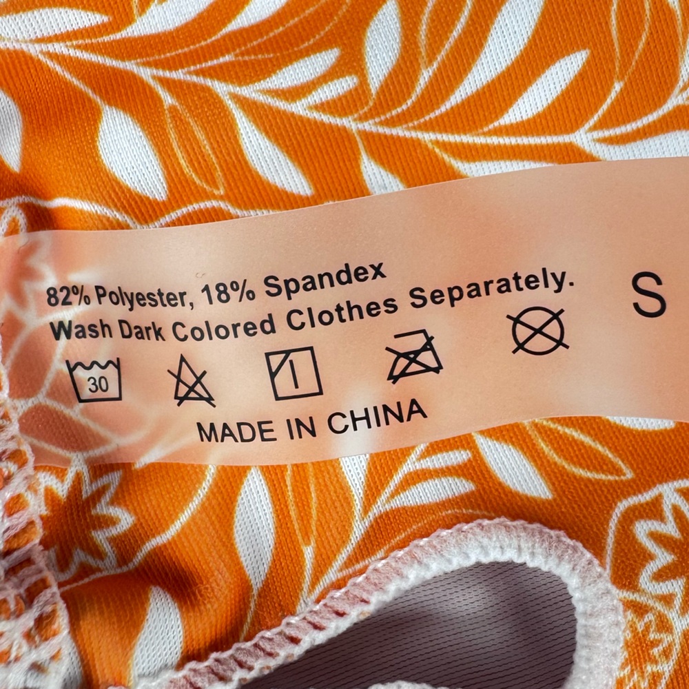 Shein 2 Piece Orange Plant Print Triangle Bikini - Picture 3 of 3